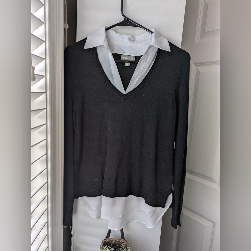 Black Sweater with White Collar